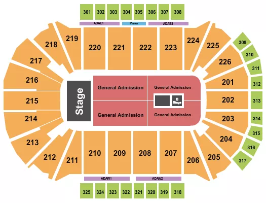 seating chart for Resch Center - Endstage GA Floor with B Stage - eventticketscenter.com